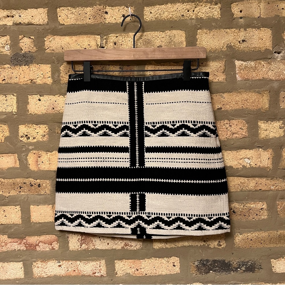 Madewell black and white mini skirt with leather trim; size 0